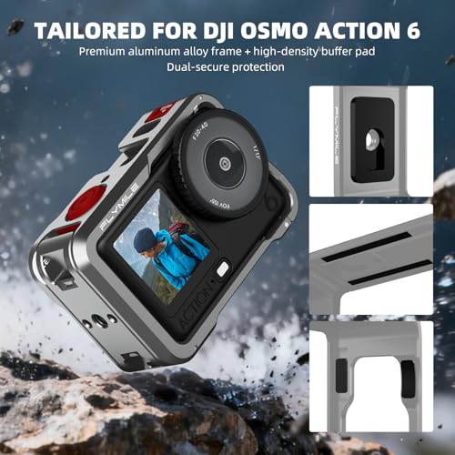 Image of Action 6 Camera Cage for DJI Osmo Action 6, Protective Case Metal Frame with Silicone Lens Cap, Cold Shoe & 1 /4 inch Threads Adapter, Aluminum Alloy Quick Release Mount Accessories