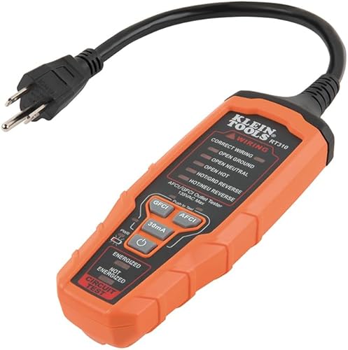 Klein Tools Probador de salida RT310, probador de receptáculos AFCI y GFCI para enchufes eléctricos de CA de América del Norte