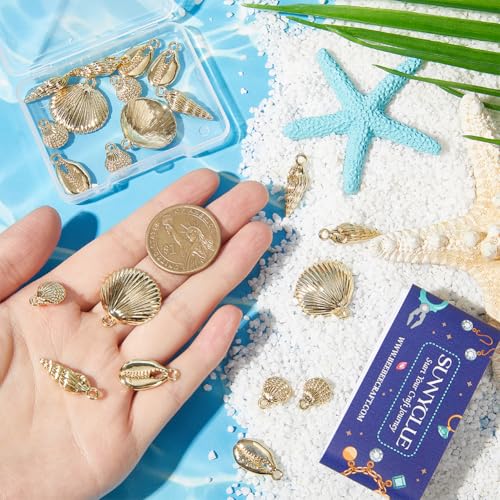 SUNNYCLUE 1 Box 24Pcs Sea Shells Charms Gold Cowrie Shells Bulk Summer Beach Ocean Sea Golden Shell Conch Scallop Charm for DIY Crafting Earrings Bracelets Necklaces Jewellery Making Supplies Adult - Image 3