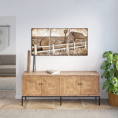 Simiwow Farmhouse Wall Decor Rustic Country Wall Art Farmhouse Old Barn Pictures Framed Art For Living Room Bedroom Farmhouse Decor (16"X24"X3 Panels) #TOP2
