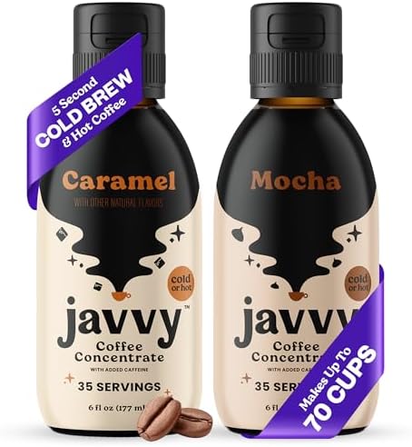 Javvy Cold Brew Coffee Concentrate Instant Coffee, Caramel & Mocha, 2 Pack