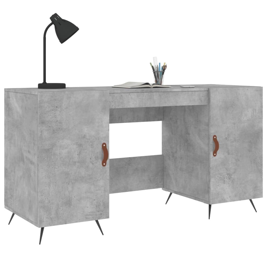 Scrivania grigio cemento 140 x 50 x 75 cm, materiale in legno, resistente, con 4 ante, ideale per casa, ufficio, giochi, cameretta dei bambini, piedini in ferro stabili