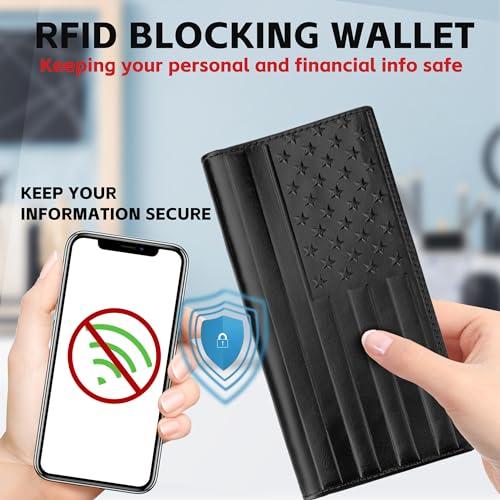 Western Wallet For Men Rodeo Long Wallet Men's RFID Blocking Bifold Cowboy Checkbook Wallet with US Flag - Gifts for Men4