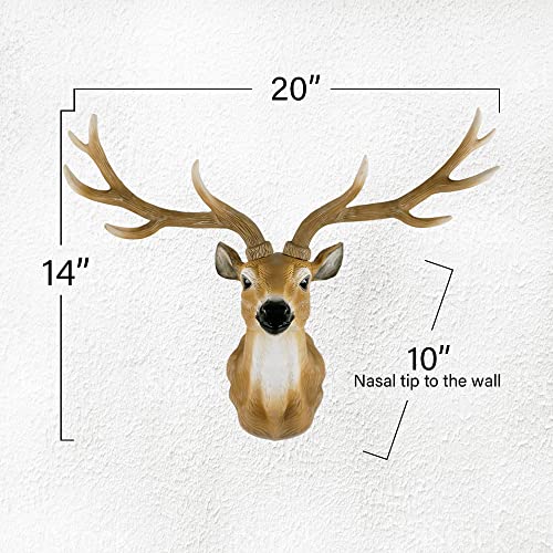 Keygift Deer Head Wall Decor 20 Inch Realistic Brown Deer Antler Wall Sculpture Faux Taxidermy Resin Animal Head Wall Mount #TOP5