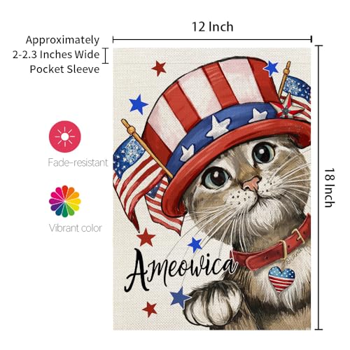 CROWNED-BEAUTY-4th-of-July-Patriotic-Cat-Garden-Flag-12×18-Inch-Double-Sided-Small-Burlap-for-Outside-Independence-Day-Holiday-Yard-Flag-CF1582-12 CROWNED BEAUTY 4th of July Patriotic Cat Garden Flag 12×18 Inch Double Sided Small Burlap for Outside Independence Day Holiday Yard Flag CF1582 12