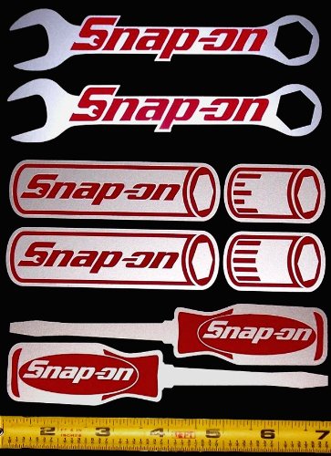 Snap On Logo Decal Set! Wrenches, Sockets and Screw Drivers! - Red on Silver Met HQ Vinyl Sticker Decals! 6in x 1.2in Each