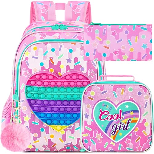 Image of CCJPX 3PCS Backpack for Girls, 16 inchKids Water Resistant Elementary Preschool Kindergarten School Bookbag with Lunch Box - Pink
