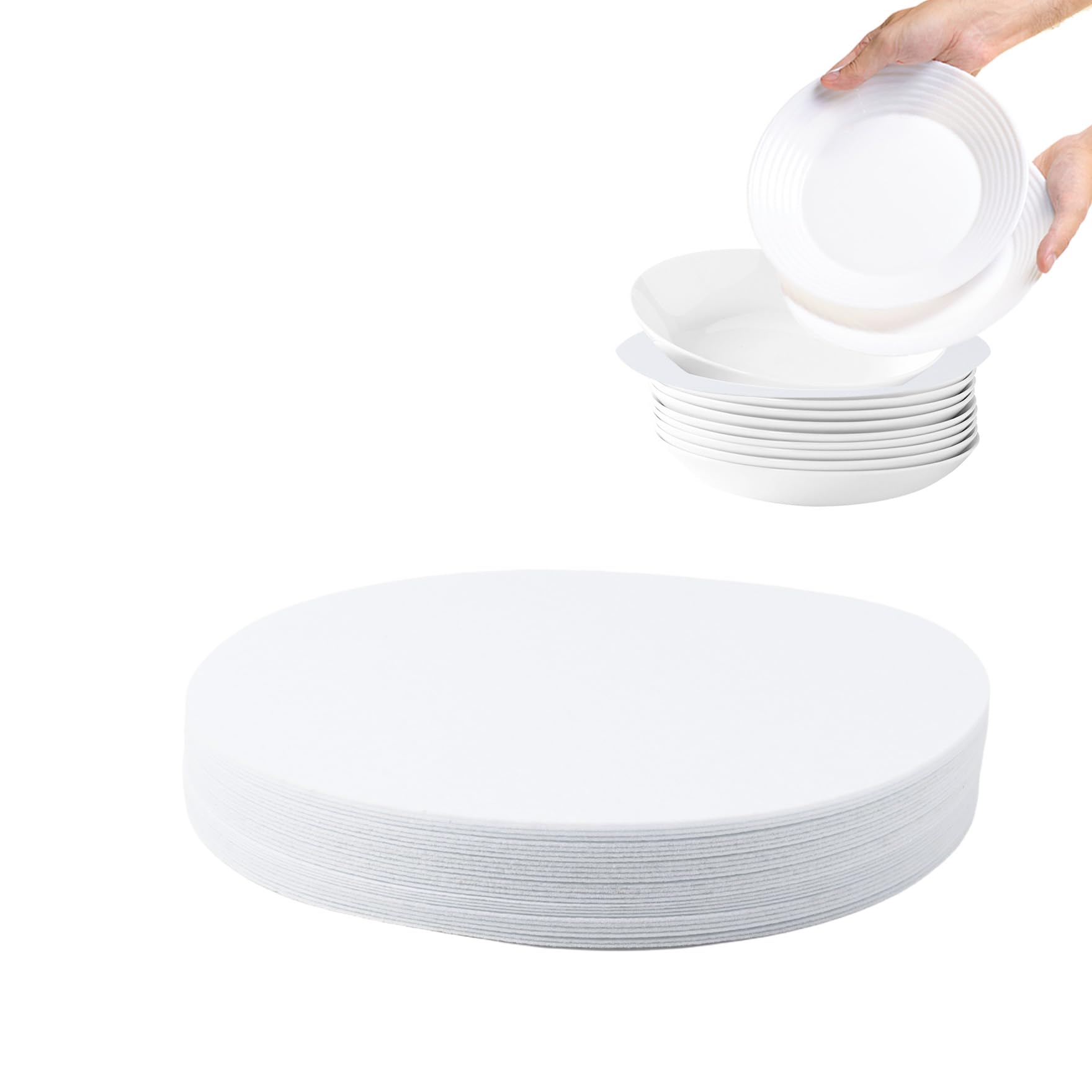 Klmnop 50 Pack Thick Felt Plate Protectors for Stacking, Round Soft Plate Separators, China Dish Storage and Packing 26.5cm(White)