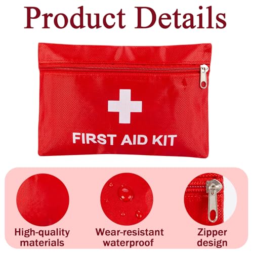 Image of 6 Pack Empty First Aid Kit Bag, Small First Aid Pouch Bulk, Water Resistant Travel Medical Organizer, Mini Emergency Supply Storage for Home, Car, Office, Camping, Outdoors (Red, 20x14cm, Bag Only)