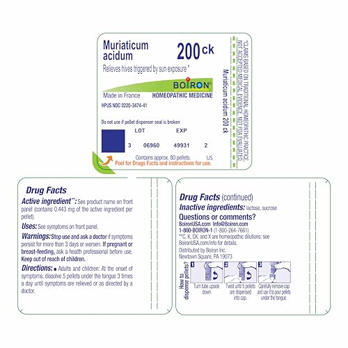 Boiron Muriaticum Acidum 200Ck for Hives Triggered by Sun Exposure - 80 Pellets - image 9