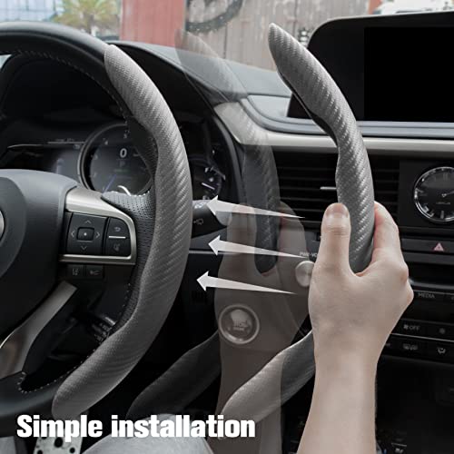 Image of Amiss 2pcs Carbon Fiber Anti-Skid Steering Wheel Cover, Waterproof & Segmented Butterfly Design, Universal 99% Vehicle Wheel Cover Protector, Car Interior Accessories (Grey-2pc)