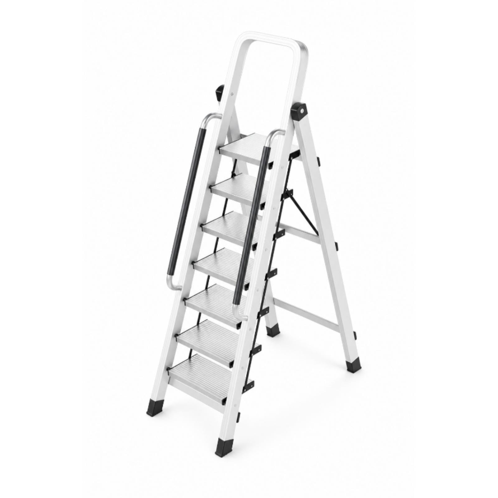 Step Ladder with Anti-Slip Steps Aluminum Foldable Household Ladder Sturdy Folding Step Stool for Homeowners, Home, Kitchen, Closet 7 Steps W Handrail Aluminum-image-29