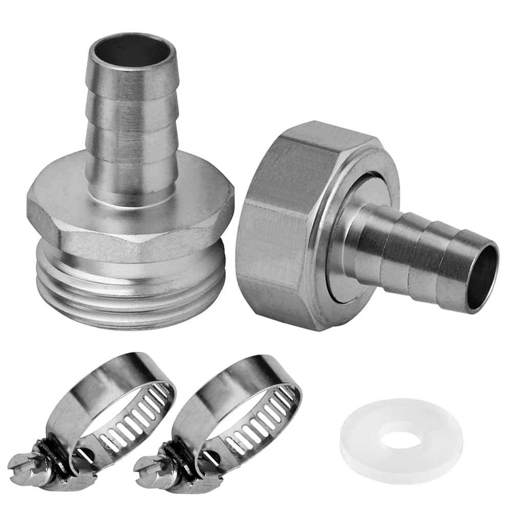 Stainless Steel Garden Hose Repair Kit with Clamps 3/8 Barb to 3/4 GHT Thread Male and Female Water Hose Adapter Connector Garden Hose Fitting 1 Set