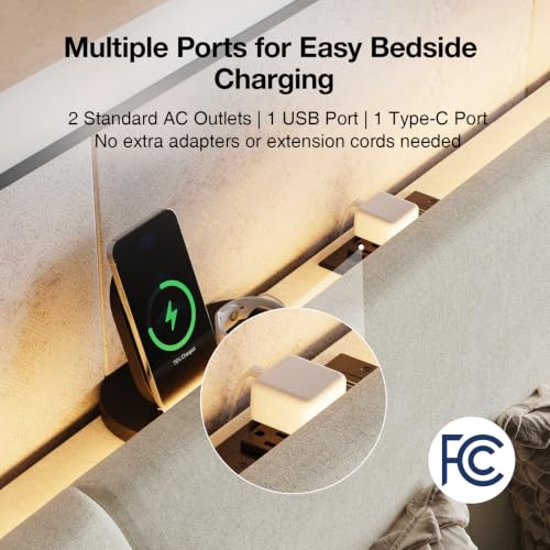 Image of Novilla Full Lift Up Storage Bed Frame /Charging Station /LED Light, White