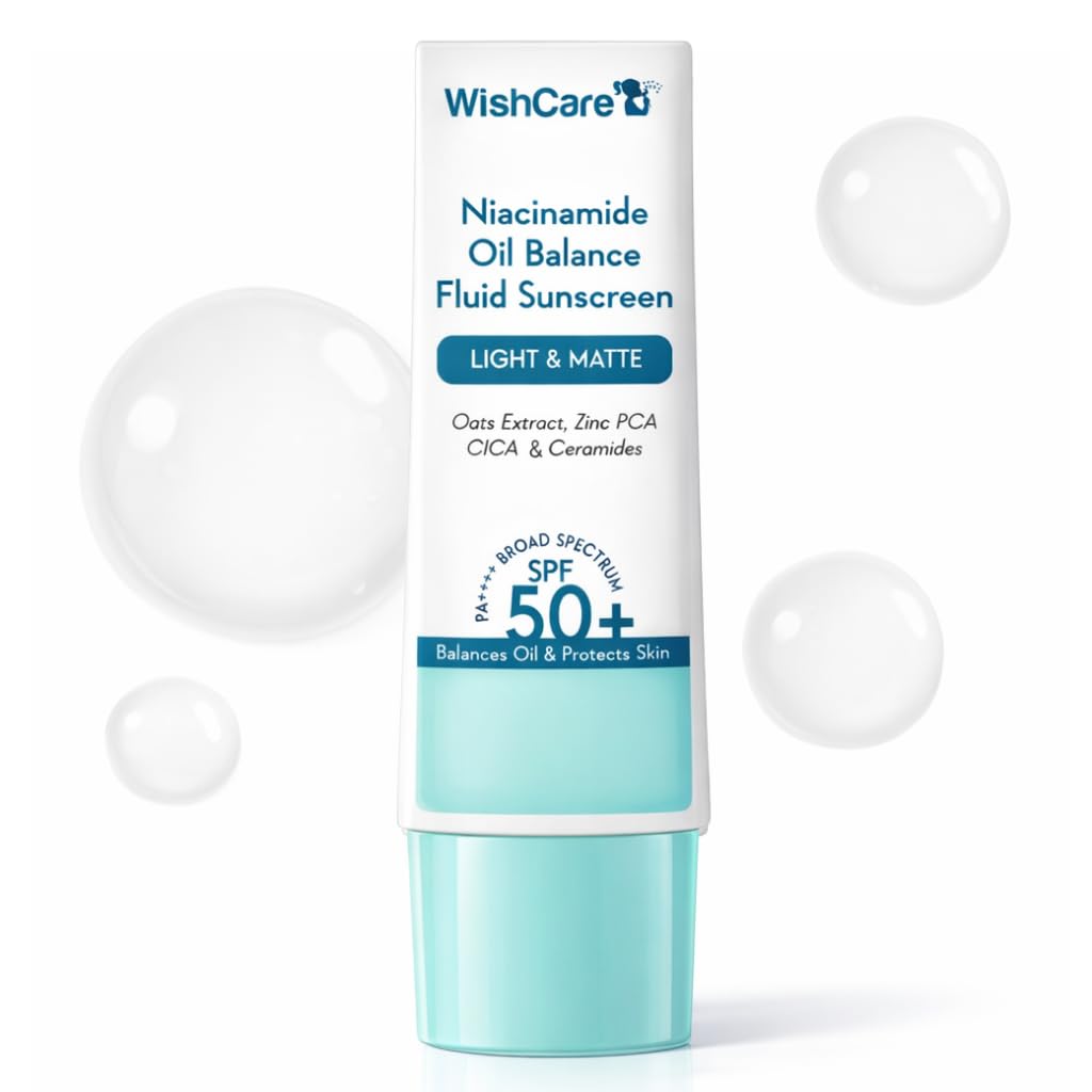 WishCare 5% Niacinamide Oil Balance Fluid Sunscreen SPF 50 PA++++ - Lightweight Matte Sunscreen SPF 50 for Oily Skin & No White Cast 50g