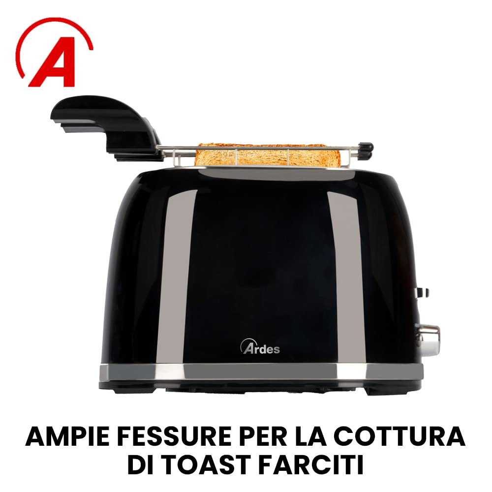Ardes PRESTIGE ARTOAST03 – Tostapane con pinze per toast ripieni, 7 livelli di doratura, 2 timer, vassoio raccogli briciole rimovibile e design in acciaio inossidabile