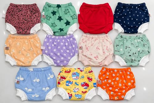 Image of Premium Baby Diaper Pants / Potty Training Panties / Padded Underwear for 0 - 4 Years | Soft, Washable & Reusable Cotton Nappies for Boys & Girls | Leakproof, Absorbent & Breathable | 2 /3 /4 Pack | Leakproof, Absorbent (Premium With Rib, 0-1 years, 2, count)