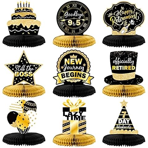 DECORLIFE 9PCS Black Gold Retirement Decorations Cover