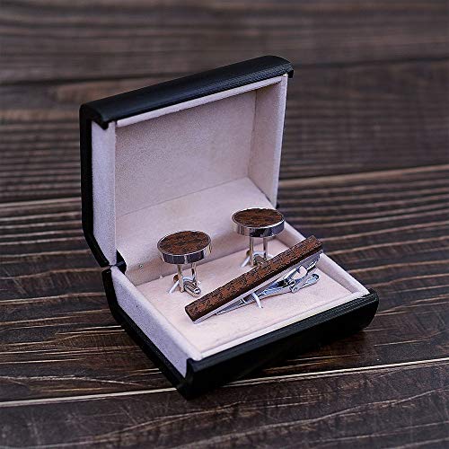 Uteruik Heren Manchetknopen Tie Clip Pin Houten Houndstooth Gedrukt Tie Pin Shirt Manchetknopen voor Mens Bruiloft Geschenken met Gift Box (#A) - Image 6