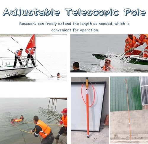 Oracra Telescopic Pool Safety Hook Pole with Lighted Reflective Strips, 1.2m-4.5m Emergency Rescue Pole, Special Preserving Life-Saving Equipment