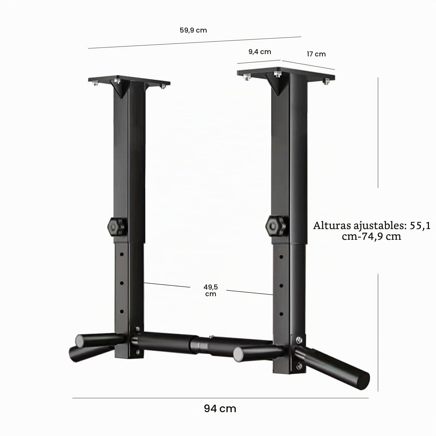 Barra de dominadas de montaje en pared y barra de viga para gimnasio en casa con madera y tornillos (Negro2)