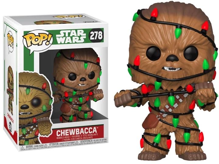 Funko Holiday Star Wars + Pop Protector: Pop! Figura de vinilo (juego de regalo incluido con estuche protector de caja de la marca ToyBop) (Chewbacca Chewie con cadena de luces #278/33886)