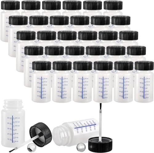 Coloch 30 Pack 2 Oz Paint Touch Up Bottles with Child-safe Lid and Applicator Brush Plastic Touch-up Leftover Paint Container with Mixing Ball for Fixing Wall Stone Chip Scratches Car Surface