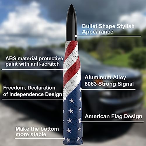 Image of Car Truck Antenna with Tire Stem Caps American Flag Anti-Theft Design, Universal Short Replacement for Ford F150 F250 F350 Raptor Dodge RAM GMC Sierra Chevy Silverado 1500 2500 3500, Black