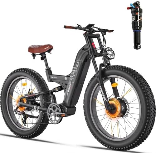 FREESKY Dual Motor 38+MPH 48V 30AH 2025 Upgraded AWD Peak 3500W Electric Mountain Bike for Adults 26" Fat Tire Long Range Full Suspension Off-Road E-Bike with Dual Hydraulic Disc Brake Warrior PRO