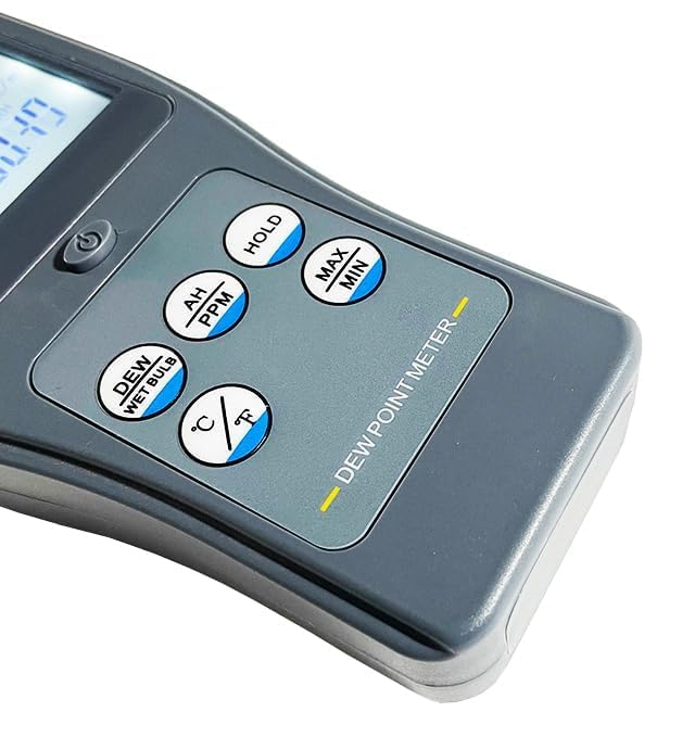 Dewpoint Meter Integrated Dew Point Meter with LCD Display Resolution 0.01 Data Hold Function for Measuring Ambient, Wet Bulb and Dew Point Temperature,Relative Humidity