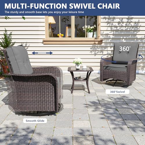 Image of 9 PCS Outdoor Patio Furniture Set,Outdoor Sectional Furniture All Weather PE Rattan Wicker Patio Conversation Set,Swivel Rocking Chairs Set,Grey
