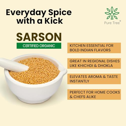 Image of Pure Tree Certified Organic Yellow Mustard Seeds | 250 g | Rai Seeds Pili Sarson dana | Aromatic Kadugu Avalu | Sarso Seeds