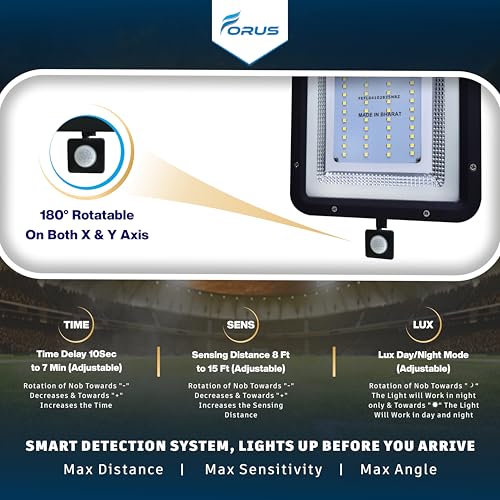 Image of Forus 30W LED Outdoor Flood Light with Motion Sensor, 8-15ft Detection, Auto On-Off, Day-Night Dual Mode, IP67 Waterproof, 4-Year Warranty, Security Light for Factory, Shop, Garden, White-1PC