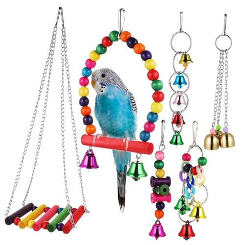 TOBBOMEY 1 セット 鳥かごのブランコ ウィンドチャイム バッジーケージ ベル モルモットの檻 インコの檻 ハチドリ 鳥のインコ 鳥小屋 のおもちゃ 鳥のとまり木 巻き取り 金属、木材