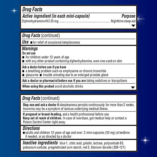 Unisom Sleepminis, Nighttime Sleep-Aid, Diphenhydramine Hci 25 Mg, Mini-Capsules, 60 Count (Pack Of 6) #TOP1