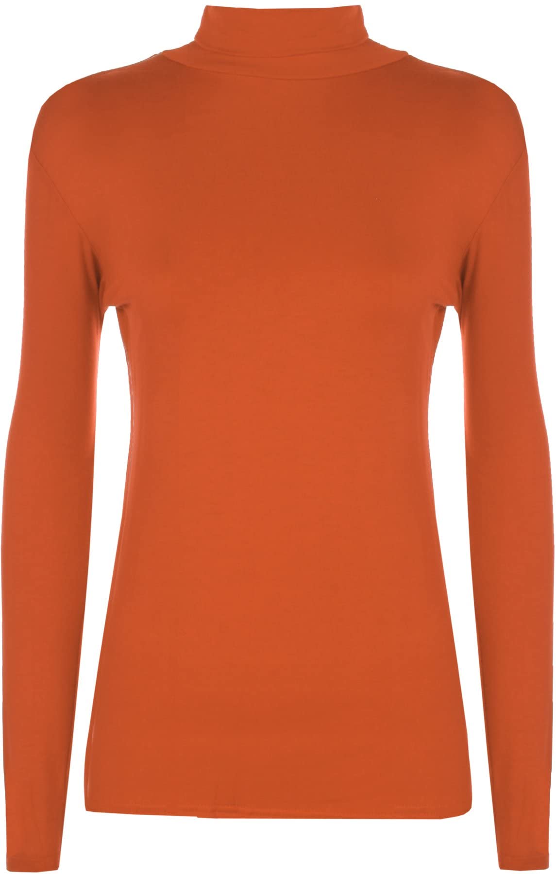 Wearall Women's Rust New Turtle Neck Long Sleeved Stretch Plain Polo Top Jumper - 24-26