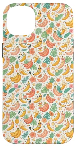 Tropical Banana Pattern Fruit Floral Beach Aesthetic �X�}�z�P�[�X iPhone 14 Plus �p