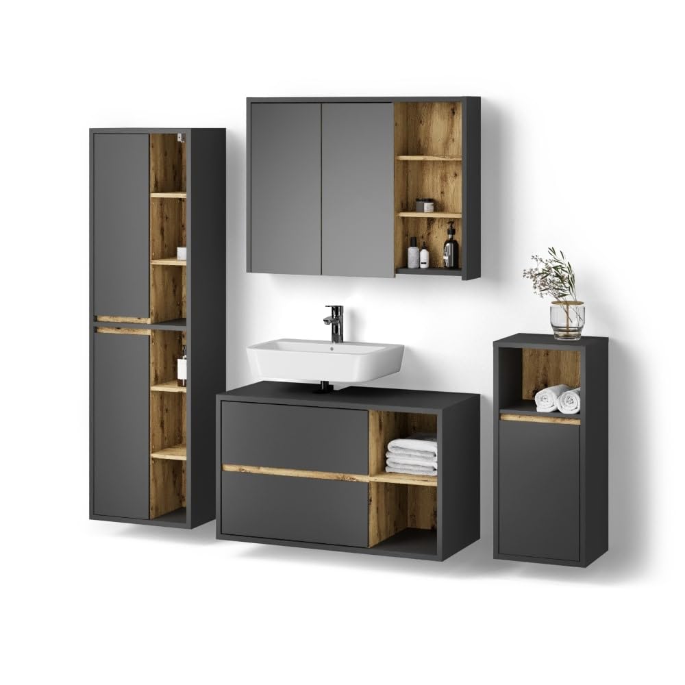 Livinity Set di mobili da bagno Vomano, Antracite, 4 parti