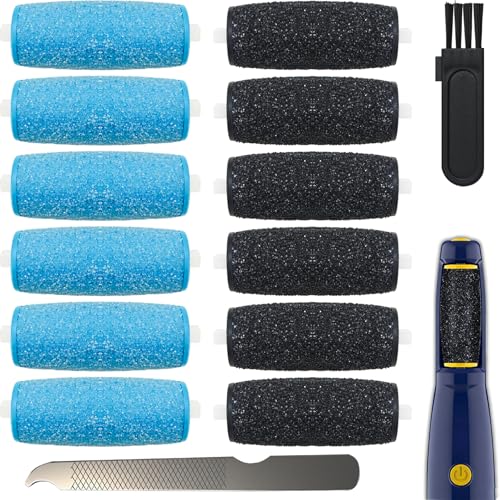 12 Pcs Replacement Rollers Compatible with Dr Scholl's Foot File and Amope Pedi-Perfect Callus Remover Foot File (6 Extra Coarse & 6 Regular Coarse)