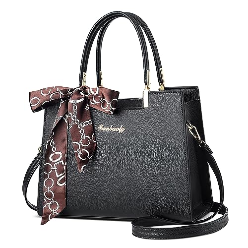 Elegante Donna Borsa a Mano Grande Capacità Borse Messenger con Moda Nastro Tote per Shopping Lavoro Viaggio Quotidiano PU Pelle a Tracolla Nero