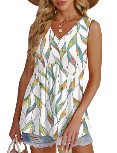 Image of OFEEFAN Womens Tank Tops 2025 Flowy Peplum Tops for Women Dressy Sleeveless V Neck Babydoll Tank Tops