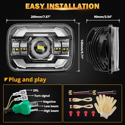 Auxbeam QP010572VES 12000Lm 600% Bright 5X7 In Headlights, 7X6 Led Headlights With Drl Turn Signal High Low Beam, Compatible With Jeep Cherokee Xj Wrangler Yj Ford Chevrolet thumb #6