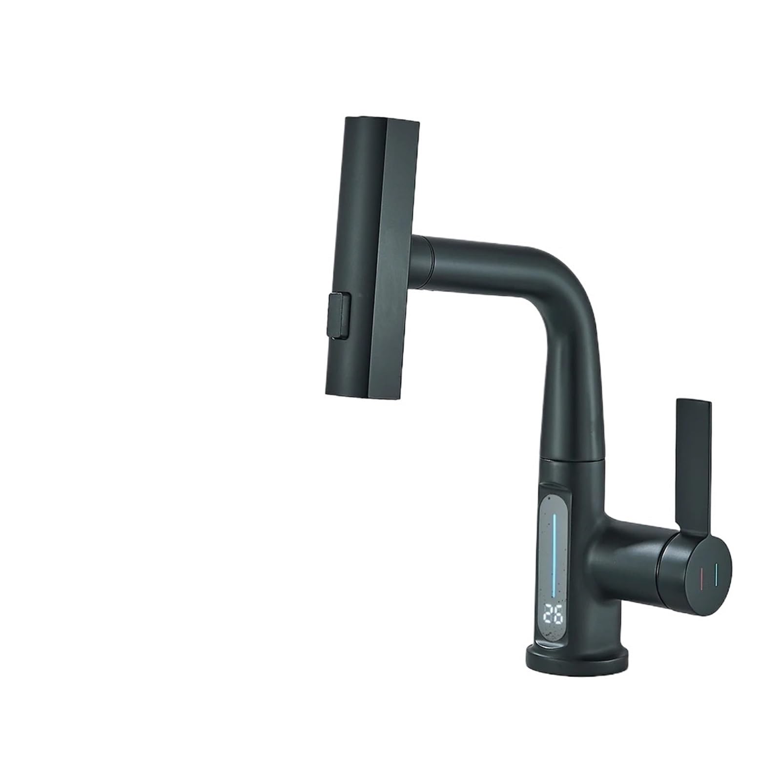 Mitigeur lavabo cascade affichage température LED avec douchette extractible élévatrice