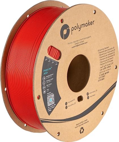 Polymaker ASA Filament 1.75mm Red, 1kg ASA 3D Printing Filament, Heat & Weather Resistant - ASA 3D Printer Filament Perfect for Printing Outdoor Functional Parts