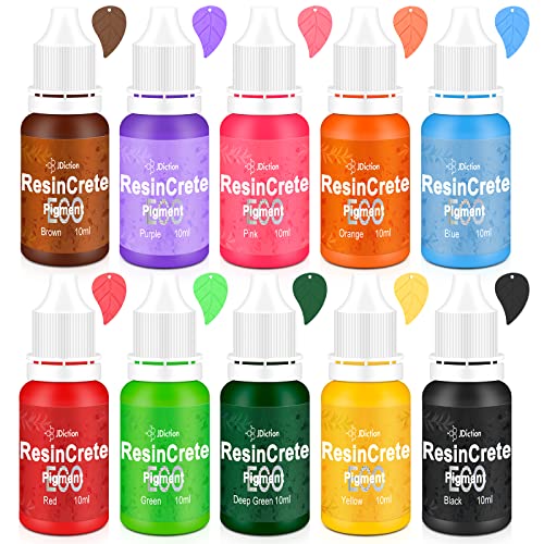 JDiction ResinCrete Pigment, 10 Color Extremely Concentrated ResinCrete Tint Ideal for DIY Jewelry Crafting, Vivid Shades, Easy to Use for Paint, Epoxy adhesives - 10ml Each