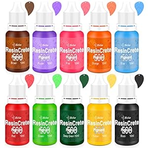 JDiction ResinCrete Pigment, 10 Color Highly Concentrated ResinCrete Dye for DIY Jewelry Making, Vivid Color Premium Quality Easy to Use for Paint, Craft-10ml Each