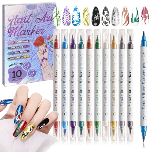 Pennarelli 3D per unghie: 10 colori a doppia punta metallica Nail Art Marker -...