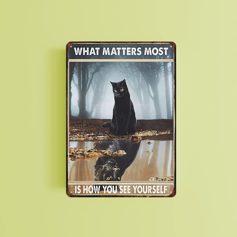 Targa In Metallo Vintage Con Gatto Nero E Scritta Motivazionale: 'What Matters Most Is How You See Yourself'. Dimensioni 20x30 Cm, Decorazione Da Parete Per Casa E Ufficio. - 4