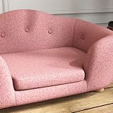 PawHut Haustiersofa Hundematte Hundebett Hundesofa Hundecouch Katzen Sofa mit Kissen Rückentasche Plüsch Schaumstoff Kiefernholz Rosa 70 x 47 x 30 cm