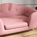 PawHut Haustiersofa Hundematte Hundebett Hundesofa Hundecouch Katzen Sofa mit Kissen Rückentasche Plüsch Schaumstoff Kiefernholz Rosa 70 x 47 x 30 cm